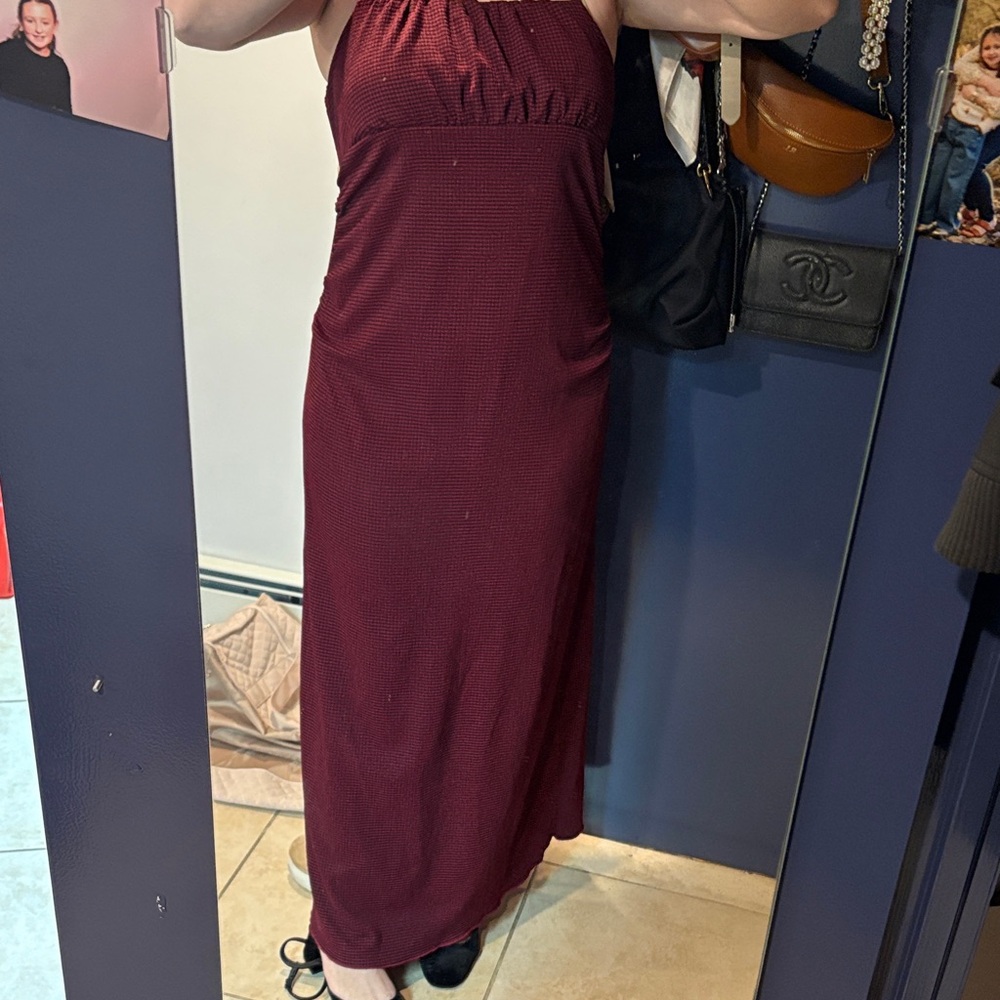 Burgundy Maxi Dress with open back cut out
